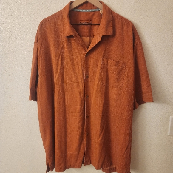 Tommy Bahama 100% Silk Orange Crosshatch Button Down Shirt Mens XXL - Picture 1 of 9